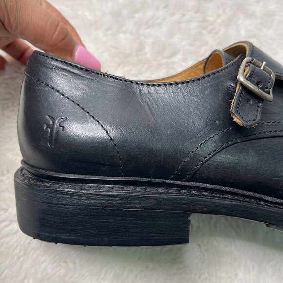 Frye Men\'s Black James Double Monk Strap Oxford Leather Shoes Size 9 1/2 main image 9